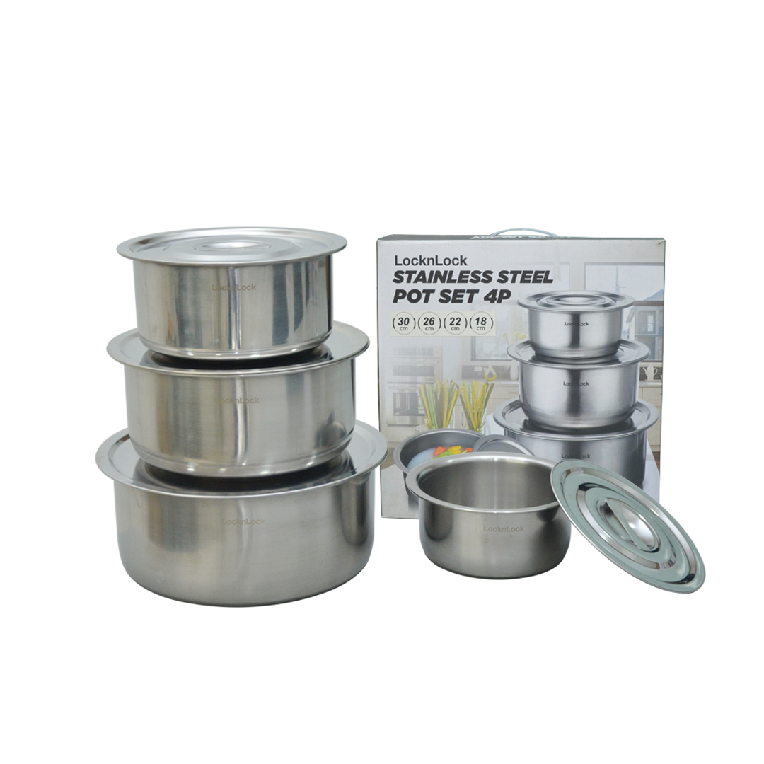 Locknlock CSS001S4 Stainless Steel Pot Set (4pcs) Cooking Container